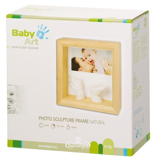 Рамочка Baby Art с объемными слепками и фото Sculpture Frame, светлое дерево, 22*22 см Baby Art