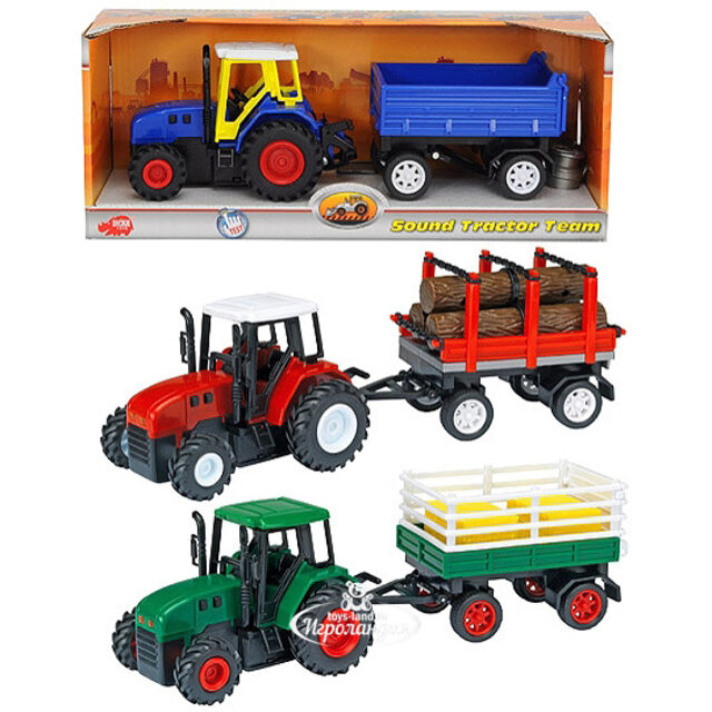 Трактор с прицепом и брёвнами 26 см свет звук фрикционный DICKIE TOYS