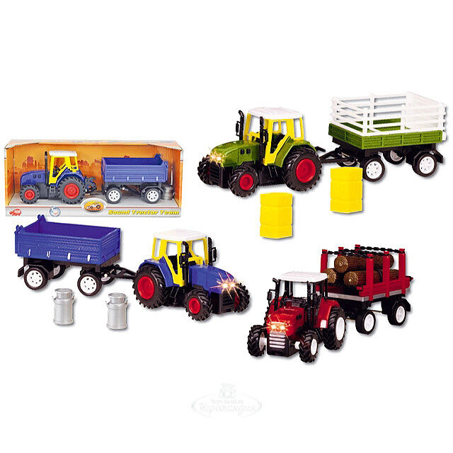 Трактор с прицепом и брёвнами 26 см свет звук фрикционный DICKIE TOYS