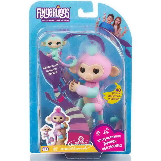 Интерактивная обезьянка Эшли с малышом Fingerlings Wowwee 12 см Fingerlings