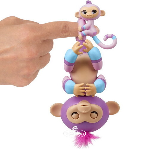 Интерактивная обезьянка Вайолет с малышом Fingerlings Wowwee 12 см Fingerlings