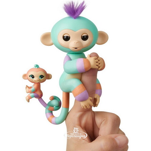 Интерактивная обезьянка Денни с малышом Fingerlings Wowwee 12 см Fingerlings