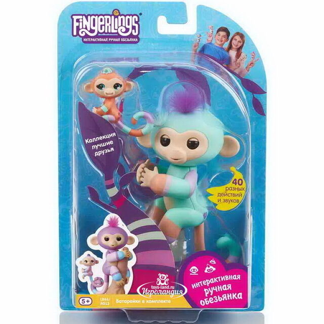 Интерактивная обезьянка Денни с малышом Fingerlings Wowwee 12 см Fingerlings