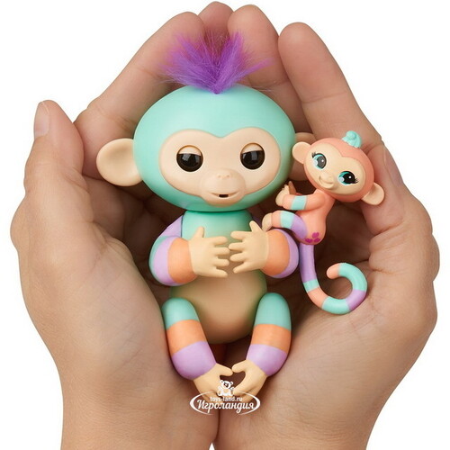 Интерактивная обезьянка Денни с малышом Fingerlings Wowwee 12 см Fingerlings