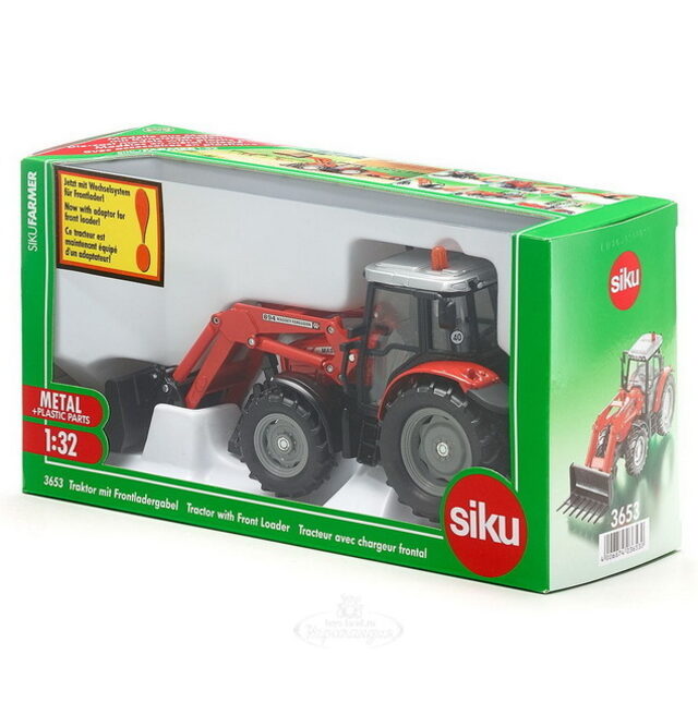 Трактор Massey Ferguson с ковшом и вилами 1:32, 22 см SIKU