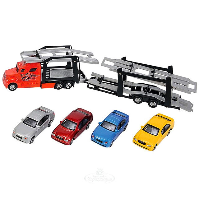 Автовоз с 4 машинками 28 см 7 см красный DICKIE TOYS