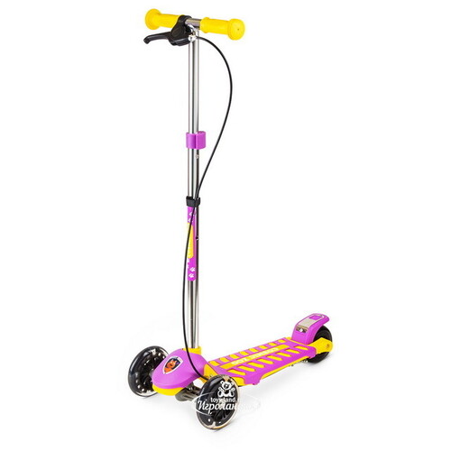 Самокат трехколесный Cosmic Zoo Galaxy Maxi Brake с ручным тормозом, светящиеся колеса, желто-фиолетовый, до 30 кг Small Rider