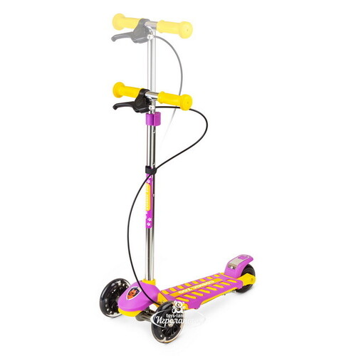 Самокат трехколесный Cosmic Zoo Galaxy Maxi Brake с ручным тормозом, светящиеся колеса, желто-фиолетовый, до 30 кг Small Rider