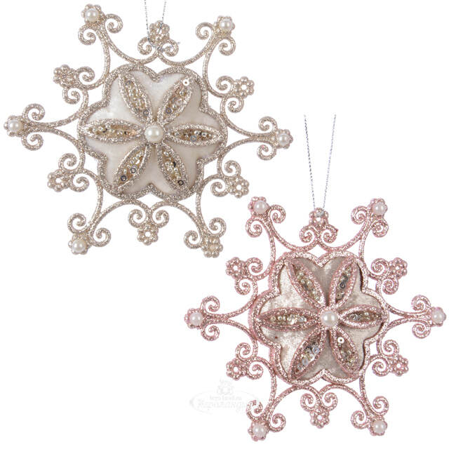 Елочная игрушка Снежинка Барокко 12 см розовый бутон Kaemingk
