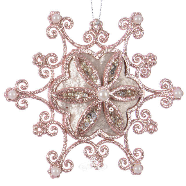 Елочная игрушка Снежинка Барокко 12 см розовый бутон Kaemingk