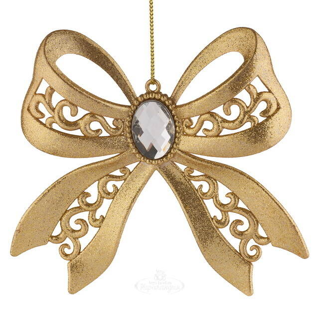 Елочная игрушка Бант Ажурный 12*13 см золотой, подвеска Снегурочка