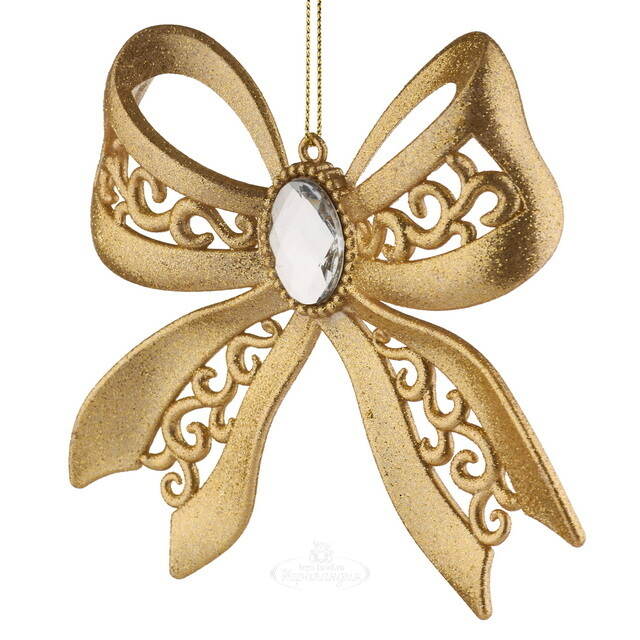 Елочная игрушка Бант Ажурный 12*13 см золотой, подвеска Снегурочка
