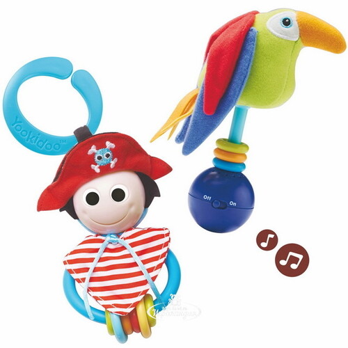 Развивающий набор погремушек с прорезывателями Веселый пират и его попугай, звук Yookidoo