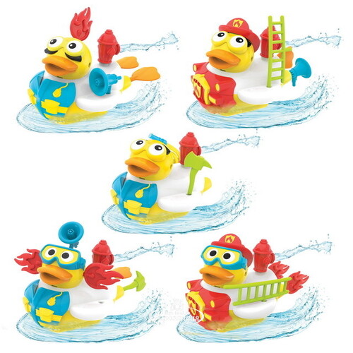 Игрушка для ванной Yookidoo Утка-пожарный с водометом и аксессуарами Yookidoo