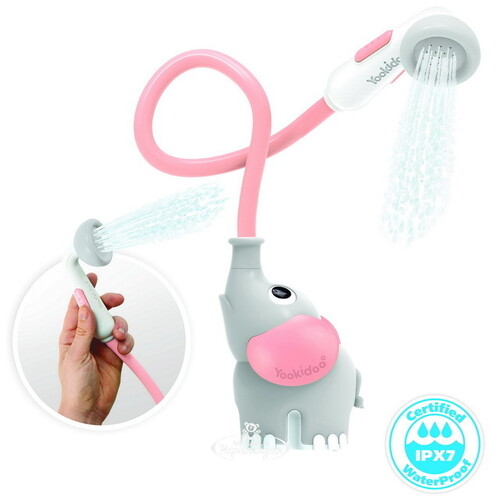 Игрушка для ванной - душ Слоненок, серая с розовым, на батарейках Yookidoo