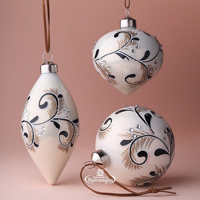 Набор стеклянных шаров Ispirazione - Нежное Послание 8-13 см, 3 шт Winter Deco