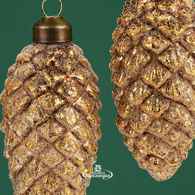 Набор стеклянных елочных игрушек Шишки Bertiolo 10 см, 6 шт, подвеска Winter Deco