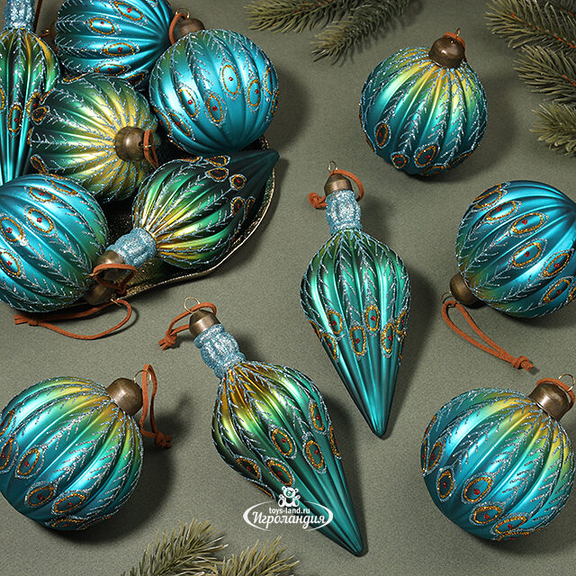 Набор стеклянных шаров Mare Azzurro - Изумрудный Шелк 8-12 см, 12 шт Winter Deco