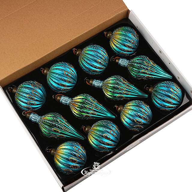 Набор стеклянных шаров Mare Azzurro - Изумрудный Шелк 8-12 см, 12 шт Winter Deco