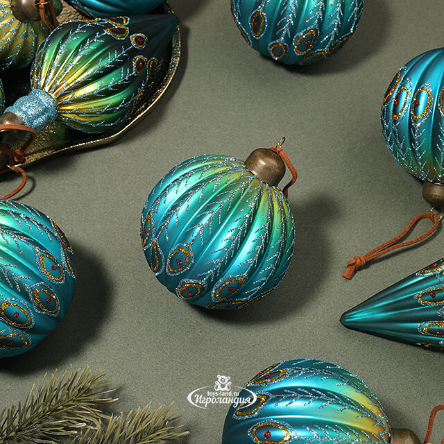 Набор стеклянных шаров Mare Azzurro - Изумрудный Шелк 8-12 см, 12 шт Winter Deco