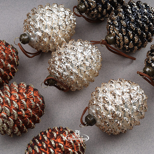 Набор стеклянных шаров Кедровые Шишки 7 см, 12 шт Winter Deco