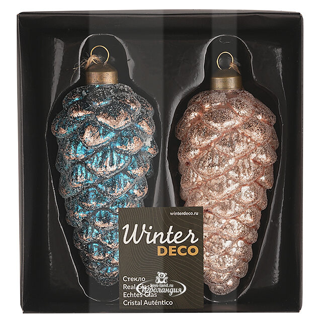 Набор стеклянных елочных игрушек Шишки Amerigo 13 см, 2 шт, подвеска Winter Deco