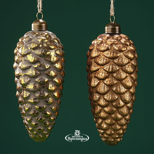Набор стеклянных елочных игрушек Шишки Anacleto 16 см, 2 шт, подвеска Winter Deco
