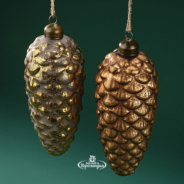 Набор стеклянных елочных игрушек Шишки Anacleto 16 см, 2 шт, подвеска Winter Deco