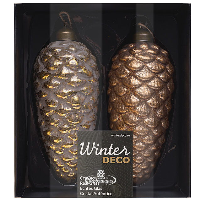 Набор стеклянных елочных игрушек Шишки Anacleto 16 см, 2 шт, подвеска Winter Deco