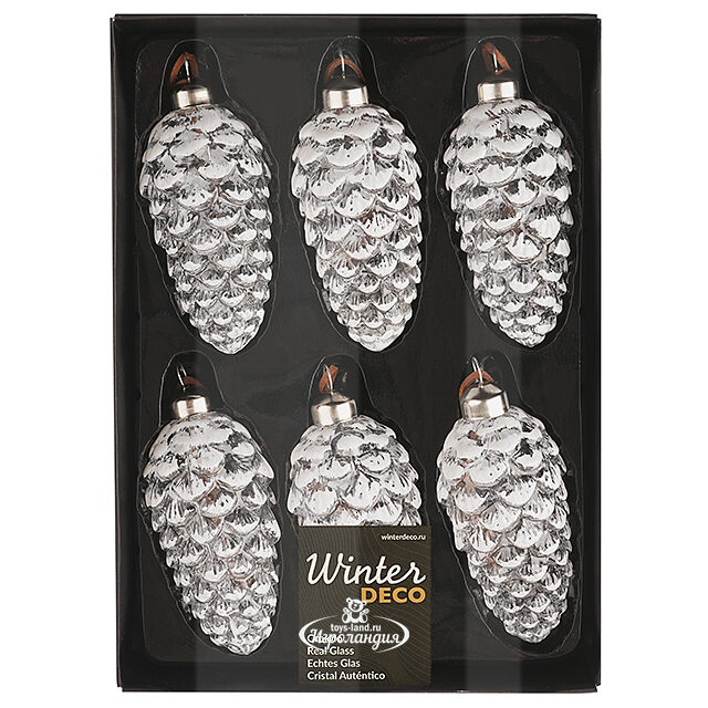 Набор стеклянных елочных игрушек Шишки Armando 11 см, 6 шт, подвеска Winter Deco