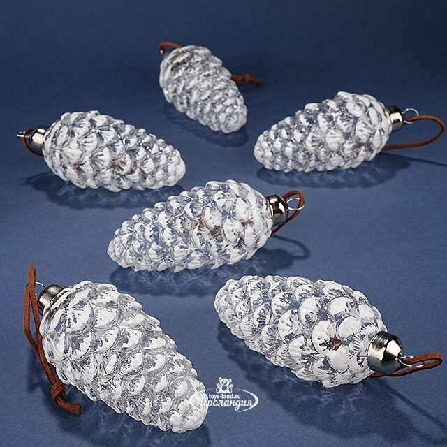 Набор стеклянных елочных игрушек Шишки Armando 11 см, 6 шт, подвеска Winter Deco