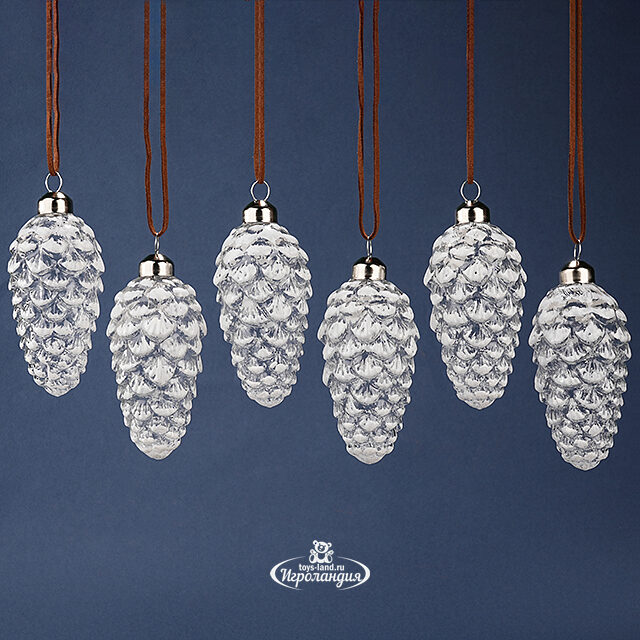 Набор стеклянных елочных игрушек Шишки Armando 11 см, 6 шт, подвеска Winter Deco