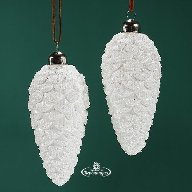 Набор стеклянных елочных игрушек Шишки Bartolo 14 см белый, 2 шт, подвеска Winter Deco