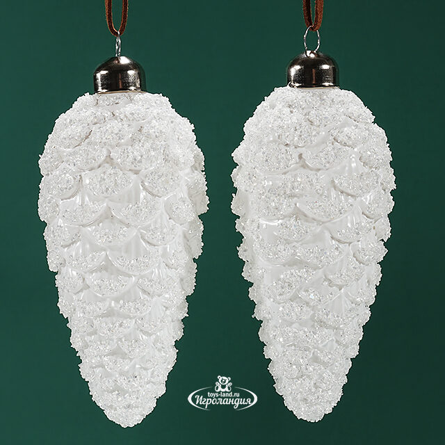 Набор стеклянных елочных игрушек Шишки Bartolo 14 см белый, 2 шт, подвеска Winter Deco