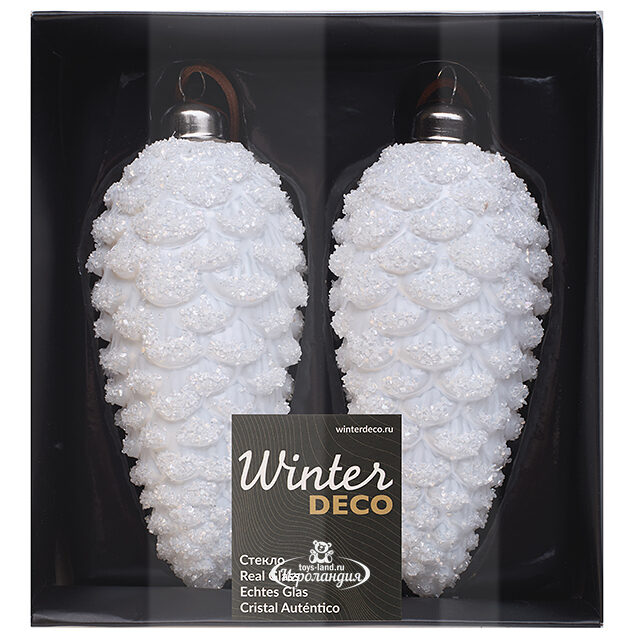 Набор стеклянных елочных игрушек Шишки Bartolo 14 см белый, 2 шт, подвеска Winter Deco