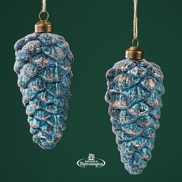 Набор стеклянных елочных игрушек Шишки Bartolo 14 см синий, 2 шт, подвеска Winter Deco