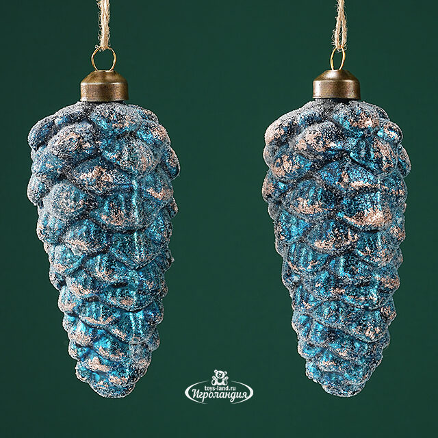 Набор стеклянных елочных игрушек Шишки Bartolo 14 см синий, 2 шт, подвеска Winter Deco