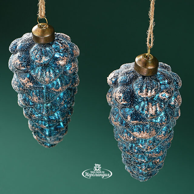 Набор стеклянных елочных игрушек Шишки Bartolo 14 см синий, 2 шт, подвеска Winter Deco