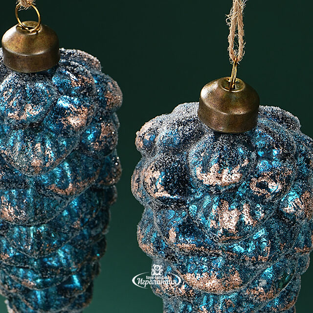 Набор стеклянных елочных игрушек Шишки Bartolo 14 см синий, 2 шт, подвеска Winter Deco