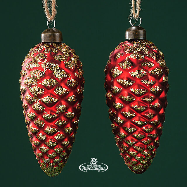 Набор стеклянных елочных игрушек Шишки Bartolo 14 см красный, 2 шт, подвеска Winter Deco