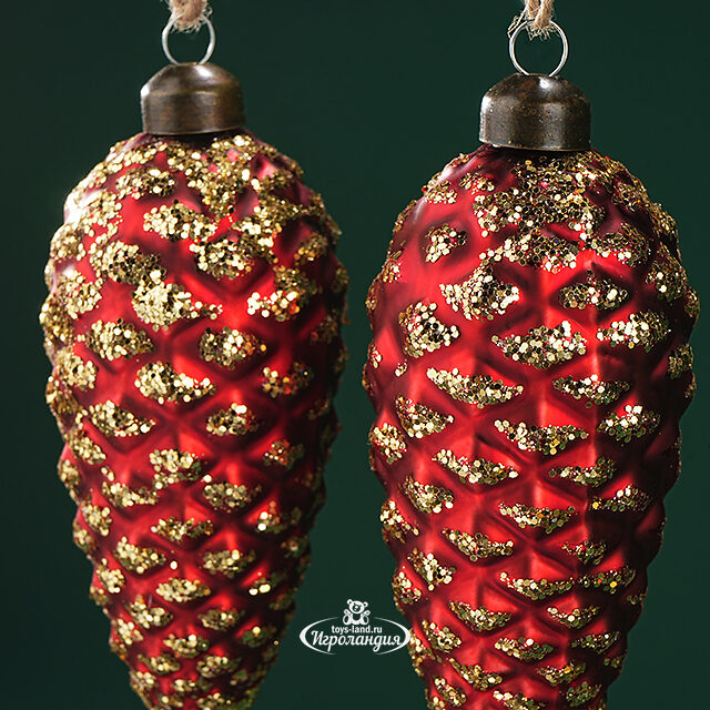 Набор стеклянных елочных игрушек Шишки Bartolo 14 см красный, 2 шт, подвеска Winter Deco
