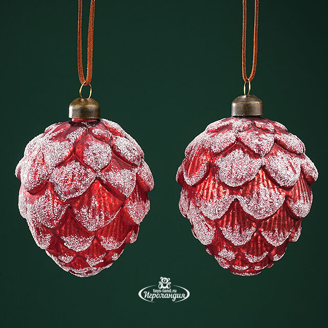 Набор стеклянных елочных игрушек Шишки Guerino 11 см, 2 шт, подвеска Winter Deco