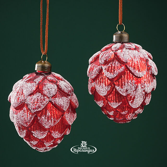 Набор стеклянных елочных игрушек Шишки Guerino 11 см, 2 шт, подвеска Winter Deco