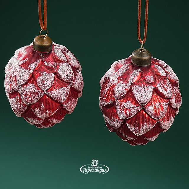 Набор стеклянных елочных игрушек Шишки Guerino 11 см, 2 шт, подвеска Winter Deco