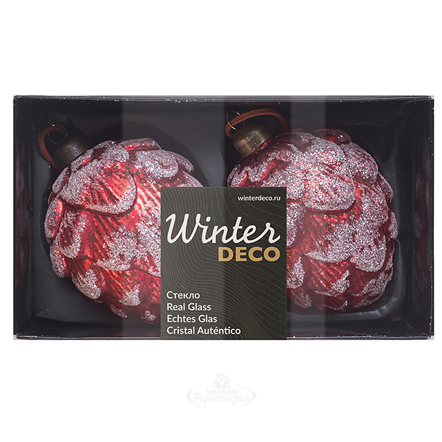Набор стеклянных елочных игрушек Шишки Guerino 11 см, 2 шт, подвеска Winter Deco