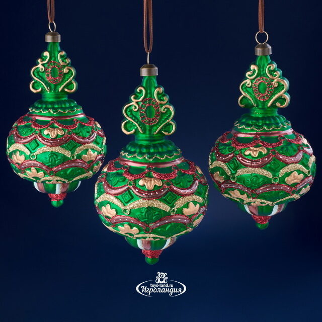 Набор стеклянных елочных игрушек Atherton - Завеса Тайны 16 см, 3 шт, подвеска Winter Deco