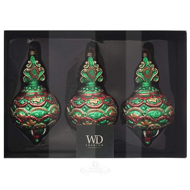 Набор стеклянных елочных игрушек Atherton - Завеса Тайны 16 см, 3 шт, подвеска Winter Deco