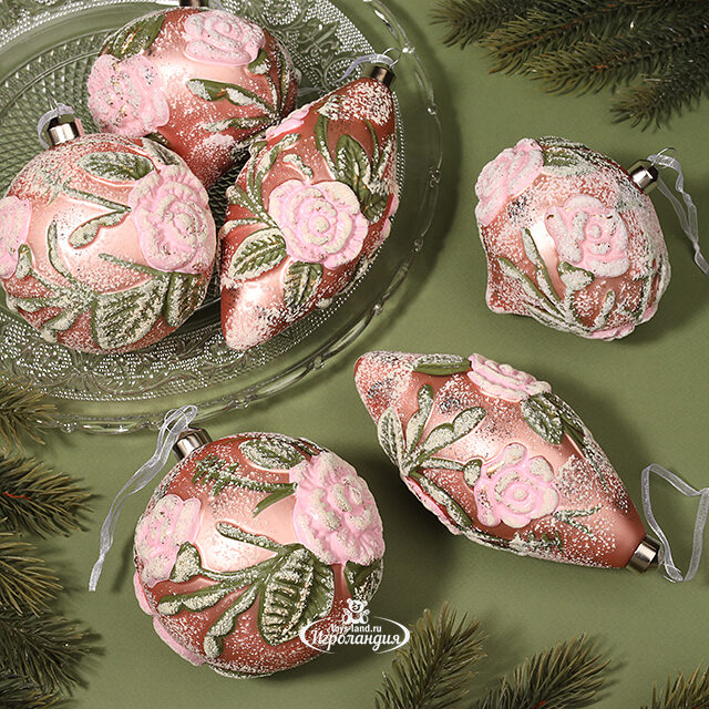 Набор стеклянных елочных шаров Pizzo - Caprino Bergamasco 10 см, 6 шт, подвеска Winter Deco
