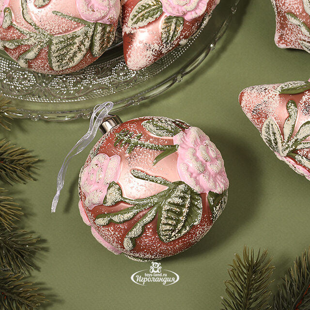 Набор стеклянных елочных шаров Pizzo - Caprino Bergamasco 10 см, 6 шт, подвеска Winter Deco