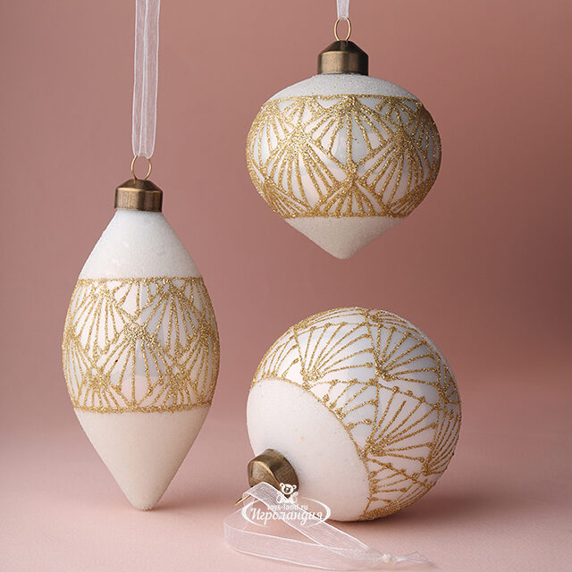 Набор стеклянных шаров Ispirazione - Ледяное Кружево 8-13 см, 3 шт Winter Deco